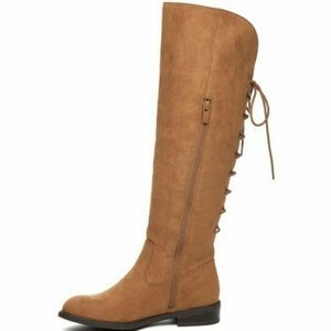 New suede brown knee high lace boot
